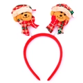 Christmas bear headband with red plush band and spring-mounted bears in holiday hats - Bear
