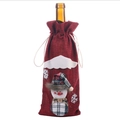 Christmas wine bottle bag with festive 3D snowman and red drawstring burlap fabric - Red Snowman