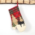 Christmas stocking with plaid pattern, felt applique, reindeer and tree on wooden hook - Gloves
