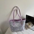 Borsa tote in stile cinese con motivi floreali viola e manici in similpelle - Violetto
