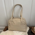 Bolso tote minimalista de cuero crema para oficina y uso casual estilo de vida - Caqui