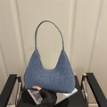 Borsa tote vintage blu scuro con stampa leopardo in rilievo e tracolla minimalista - Blu