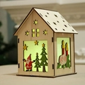 Luminous Christmas wooden house ornament with Santa pattern and green LED light effect - XL Santa Claus