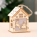 Lichtgevend houten kersthuisje met kerstmanslee silhouet en warme LED verlichting - Kleine Kerstman op Slee