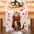 Romantischer Tischläufer mit gestreiftem Schal-Katzenmotiv und roten Herzen Print - Schal Katze Herzen