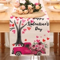 Leinen Tischläufer zum Valentinstag mit rosa Herzbaum und Vintage-Rosen-LKW-Druck - LKW Rosen Herz Baum