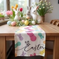Linen Easter table runner with colorful bunny silhouette and cursive Easter text - 33*180cm / Colorful Bunny Silhouette Style (ZQ17-16)