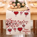 Valentinstag Tischläufer aus Leinen mit Herzmotiven und Happy Valentine's Day Schrift - Herz Hängender Baum