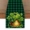 Groen-zwart geblokte Sint-Patrickstafelrunner met gouden pot en klaverblaadjes - 33*180cm / Gouden Pot Klaver Geruit Stijl (ZQ13-4)
