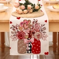 Valentinstag Tischläufer mit roten Herzen, Rosen und Cupcakes auf Leinenstoff - Rosen Cupcake Glas
