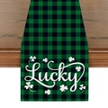 St. Patrick's Day tafelloper met Lucky-print en groen geruit buffelpatroon - 33*180cm / Lucky Woord Buffalo Ruit Stijl (ZQ13-2)