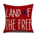 Detail of red pillow cover with Land of the Free text and blue star for July 4th decor - Red Land Of The Free Style (YMD9-3)