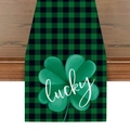 Groene tafelrunner met klaver en ruitpatroon voor St. Patrick's Day tafeldecoratie - 33*180cm / Lucky Klaver Geruit Stijl (ZQ13-3)