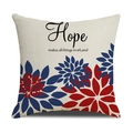 Detalle de funda de cojín de lino con cita Hope y estampado floral rojo y azul en blanco - Estilo de Tema de Esperanza (YMD6-3)
