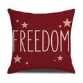 Detailaufnahme des Leinenkissenbezugs mit weißem Freedom-Schriftzug und Sternen - Roter Freiheit Stern Stil (YMD4-4)