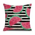 Housse de coussin moderne en lin avec pastèque aquarelle sur rayures noires et blanches - Motif Pastèque à Rayures Noir et Blanc (YMC10-8)