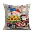 Independence Day pillow cover with vintage pickup truck and American flag pattern - Linen Color Retro Truck Sunflower Style / 45cmx45cm