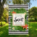 Garden flag with tropical floral design and Home Sweet Home text on black stripes - Tropical Floral Stripe Sweet Style (HYQ18-19)