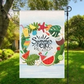 Detail view of Summer Vacation garden flag with watermelon and leaf patterns on a stand - Hyq18-17 / 30x45cm (without Pole)