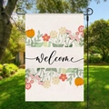 Detail of floral Welcome garden flag with vibrant flowers on a durable burlap fabric - Colorful Floral Welcome Style (HYQ18-11)