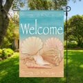 Détail du drapeau de jardin marin avec coquillages et texte Welcome sur pelouse verte - Hyq18-4 / 30x45cm (sans Poteau)
