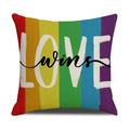 Regenbogen-Kissenbezug mit LOVE wins-Aufdruck aus hochwertiger Leinenstruktur - Regenbogenstreifen Love Wins Stil (YMG84-2)