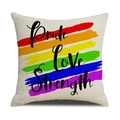Detail der Leinenstruktur Kissenhülle mit Pride Love Strength Regenbogen-Druck - Regenbogen Pinselstrich Pride Love Strength Stil (YMG84-4)