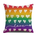 Regenboog linnen kussenhoes met witte hartjes en love tekst voor bankdecoratie - Love Hart Stijl (YMG85-2)