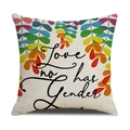 Detail of linen pillowcase with rainbow leaf design and Love has no Gender text - Rainbow Leaves Love Has No Gender Style (YMG89-3)