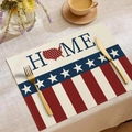 Leinentextur-Detail der Independence Day Tischset mit US-Flaggenmuster und HOME-Text - HOME Schriftzug mit USA-Landkarte (CD16-3)