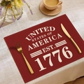 Nahaufnahme vom Independence Day Tischset aus Leinen mit Vintage USA 1776 Druck - UNITED STATES OF AMERICA EST 1776 (CD16-5)