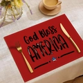 Tischset aus Leinen mit Aufdruck „God Bless AMERICA“ für patriotische Tischdeko - God Bless AMERICA mit Flaggenstern (CD16-17)