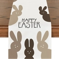 Linen Easter table runner featuring cute brown bunny prints and Happy Easter text - 33*180cm / Brown Multi-Bunny HAPPY EASTER Style (ZQ15-5)