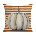 Funda de cojín de lino otoñal con calabaza en acuarela y rayas naranjas - Estilo Calabaza a Rayas (YMG2-1)