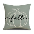 Detail of sage green linen pillow cover featuring white pumpkin outline and fall script - Sage Green White Pumpkin Outline with Fall Text (YMG1-2)