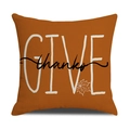 Detail of burnt orange Thanksgiving pillow cover with Give Thanks typography and maple leaf - Burnt Orange GIVE thanks Lettering with Maple Leaf (YMG1-8)