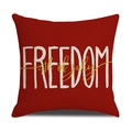 Detail van rode linnen kussensloop met Freedom-tekst en geweven stoffen textuur - Rood Freedom Stijl (YMD15-2)