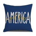 Detail van linnen textuur van kussenhoes met God Bless America grafische print - Blauw America Stijl (YMD15-3)