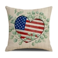 Detail of square pillowcase with American flag heart and watercolor eucalyptus leaves - Flag Heart Eucalyptus (YMD12-1) / 45x45cm (1 Piece)