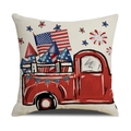 Detailed texture of cotton linen pillow cover with vintage patriotic truck flag print - Retro Red Truck Style (YMD13-1)