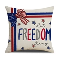 Linen Independence Day pillow cover featuring patriotic truck and Let Freedom Ring text - Independence Day Bow Text Style (YMD13-2)
