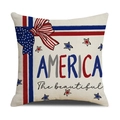 Detailed close-up of America the beautiful print on cotton linen patriotic pillow cover - America The Beautiful Stars Style (YMD13-3)
