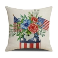 Detail of floral watercolor print with US flag motifs on linen Independence Day pillow case - Independence Day Flower Vase Style (YMD13-4)