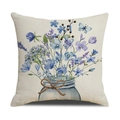 Housse de coussin style américain avec fleurs bleues et violettes dans un bocal - Style Vase et Bouquet (YMC17-4)