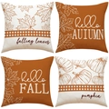 Set di quattro federe decorative autunnali con motivi di foglie d'acero e zucche - Serie Autunnale Falling Leaves (YMF1) / 45x45cm (confezione da 4)