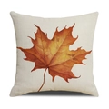 Detail of a square linen pillowcase featuring a realistic orange maple leaf print - Maple Leaf Print Pattern (YMD1-3) / 45x45cm