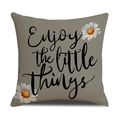Linnen kussenhoes met madeliefjesprint en tekst Enjoy the little things in zwart - 45x45cm(Alleen Hoes) / Grijs Bedrukt-Enjoy (YMS46-1)