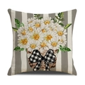 Linnen sierkussenhoes met madeliefjesmand-print en grijze verticale strepen op de stof - 45x45cm(Alleen Hoes) / Blauw Witte Strepen-Mand (YMS46-3)