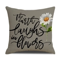 Linnen kussensloop met tekst The earth laughs in flowers en witte madeliefjesprint - 45x45cm(Alleen Hoes) / Grijs Bedrukt-Laughs (YMS46-4)