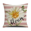 Linen pillow cover with pink striped background and daisy bloom print design - 45x45cm(Case Only) / Pink White Stripes-Bloom (YMS46-5)